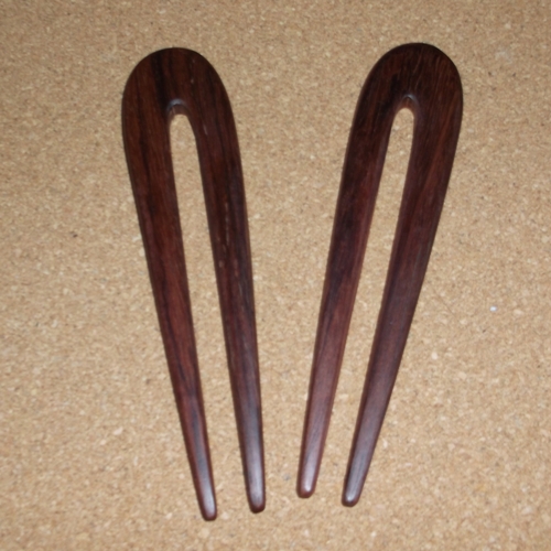 Rosewood 2 prong wavy hairsticks supplied  by Longhaired Jewels